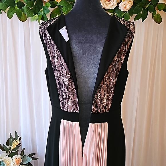 NWOT- JS Collections Black&Blush Pink Dress w/ Lace and Chiffon Netting Details - Picture 7 of 11